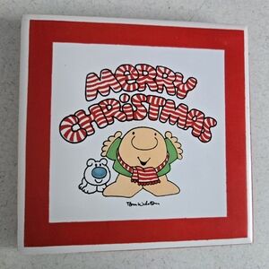 Christmas Ziggy Tile Plate Vtg